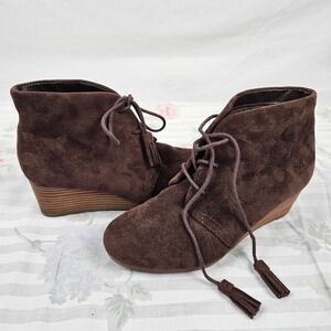 Dr Scholls Dakota Suede Lace Up Wedge‎ Ankle Boots Brown Women US 6M
